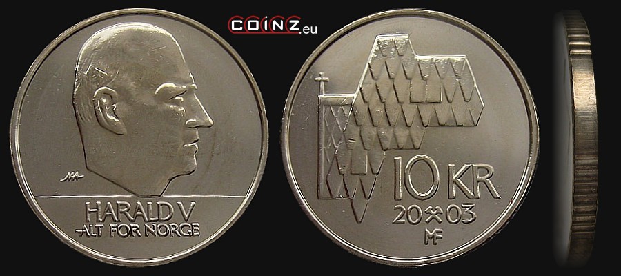 10 koron od 1995 - monety Norwegii