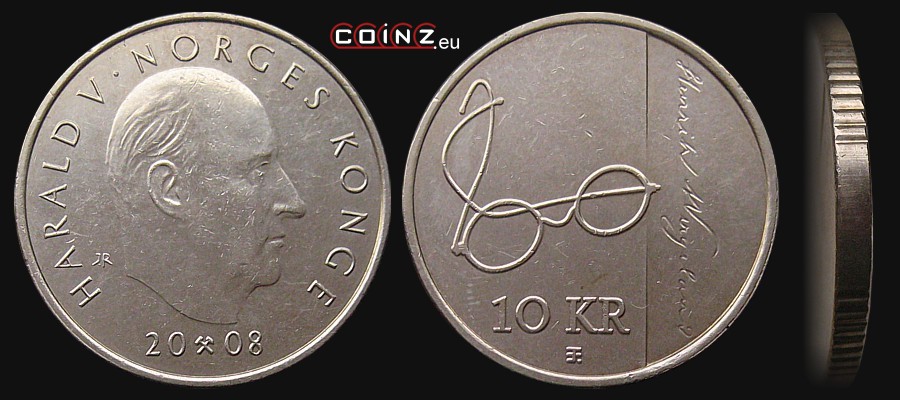 10 koron 2008 Henrik Wergeland - monety Norwegii