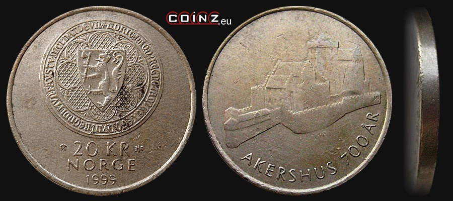 20 koron 1999 - 700 Lat Twierdzy Akershus - monety Norwegii