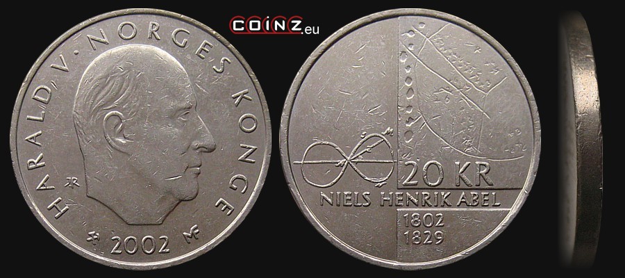 20 koron 2002 Niels Henrik Abel - monety Norwegii