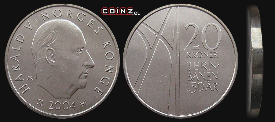 20 koron 2004 - 150 Lat Kolei Norweskiej - monety Norwegii