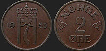 Monety Norwegii - 2 ore 1952-1957
