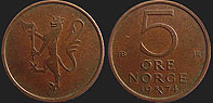 Monety Norwegii - 5 ore 1973-1982