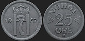 Monety Norwegii - 25 ore 1952-1957