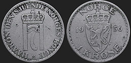 Monety Norwegii - 1 korona 1953-1957