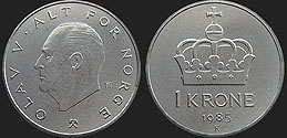 Monety Norwegii - 1 korona 1974-1991