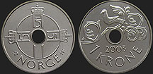 Monety Norwegii - 1 korona od 1997