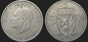 Monety Norwegii - 5 koron 1963-1973