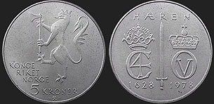Monety Norwegii - 5 koron 1978 350 Lat Armii