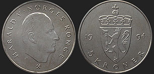 Monety Norwegii - 5 koron 1992-1994