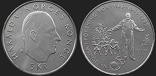 Monety Norwegii - 5 koron 1995 50 Lat ONZ
