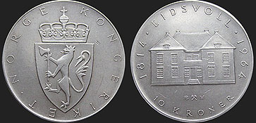 Monety Norwegii - 10 koron 1964 150 Rocznica Podpisania Konstytucji