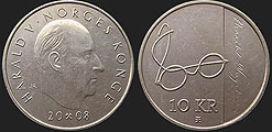 Monety Norwegii - 10 koron 2008 Henryk Wergeland