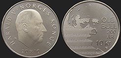 Monety Norwegii - 10 koron 2010 Ole Bull