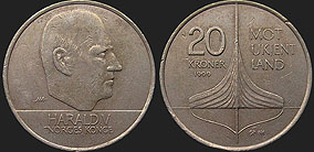 Monety Norwegii - 20 koron 1999 Statek Wikingów