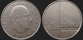 Monety Norwegii - 20 koron 2002 Niels Henrik Abel