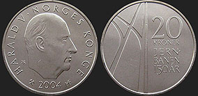 Monety Norwegii - 20 koron 2004 150 Lat Kolei Norweskiej