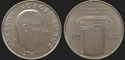Monety Norwegii - 10 koron 2011 200 Lat Uniwersytetu w Oslo