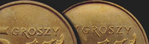 Variety of coins with face value 5 groszy from 2011