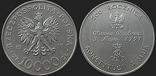 Polish coins - 10 000 zlotych 1991 Constitution of May 3rd, 1791