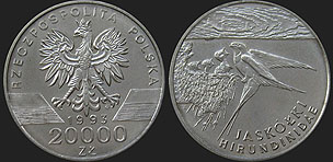 Monety Polski - 20 000 złotych 1993 Jaskółki