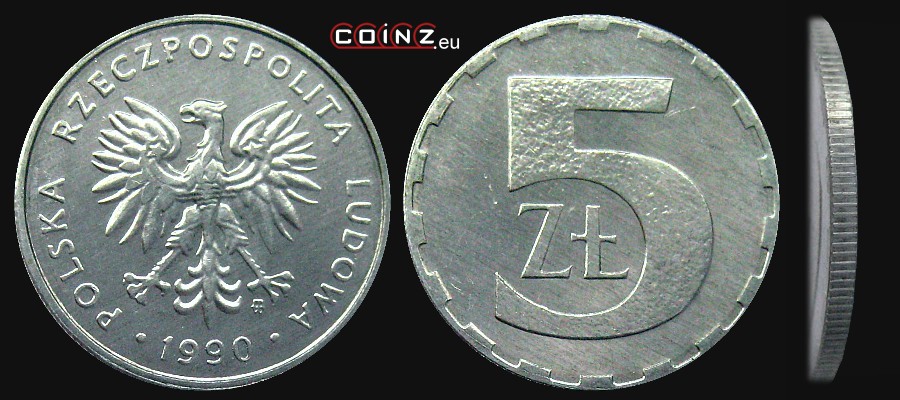 5 złotych 1989-1990 - Polish coins (PRL)