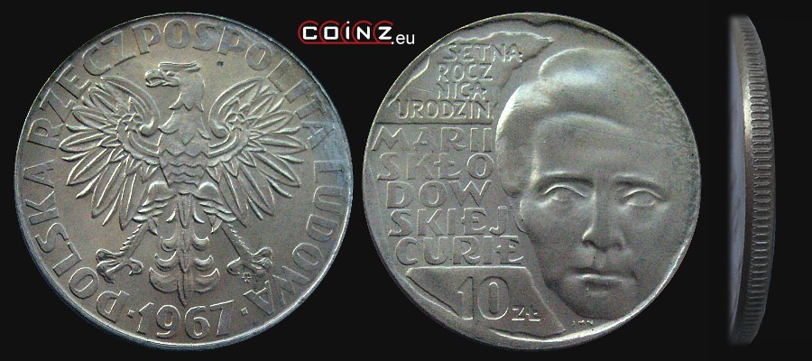 10 złotych 1967 Maria Skłodowska-Curie - monety Polski (PRL)