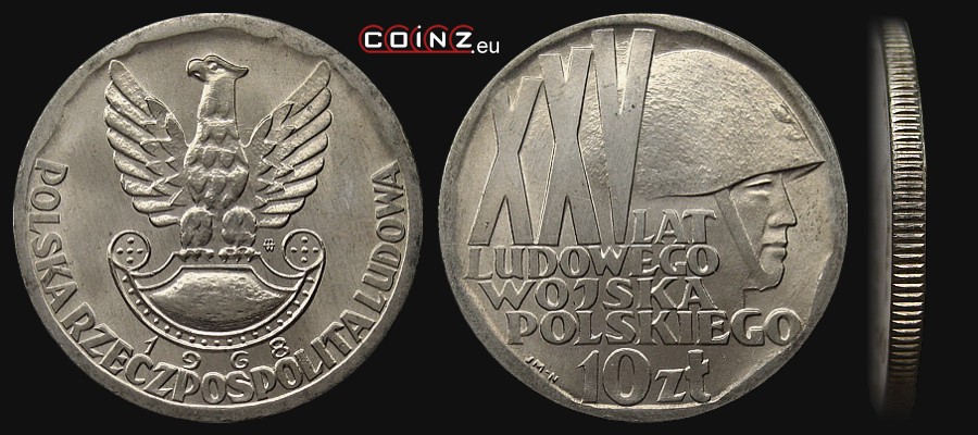 10 złotych 1968 25 Years of People's Army of Poland - Polish coins (PRL)