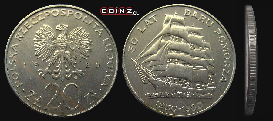 20 złotych 1980 50 Years of Dar Pomorza - Polish coins (PRL)