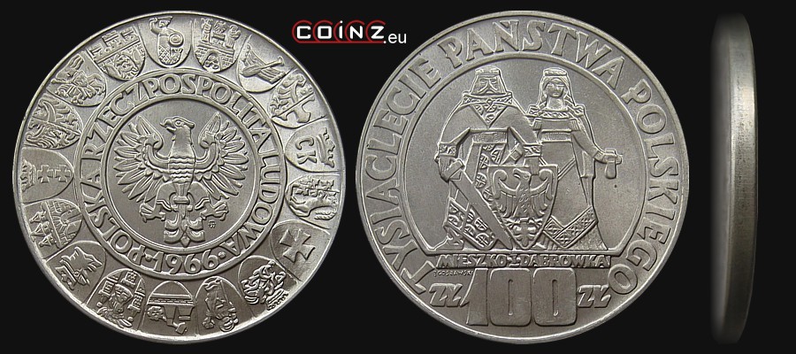 100 złotych 1966 Millennium of Polish Country - Polish coins (PRL)