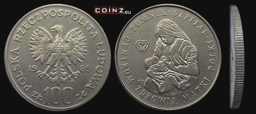 100 złotych 1985 Centre of Polish Mother's Health - Polish coins (PRL)
