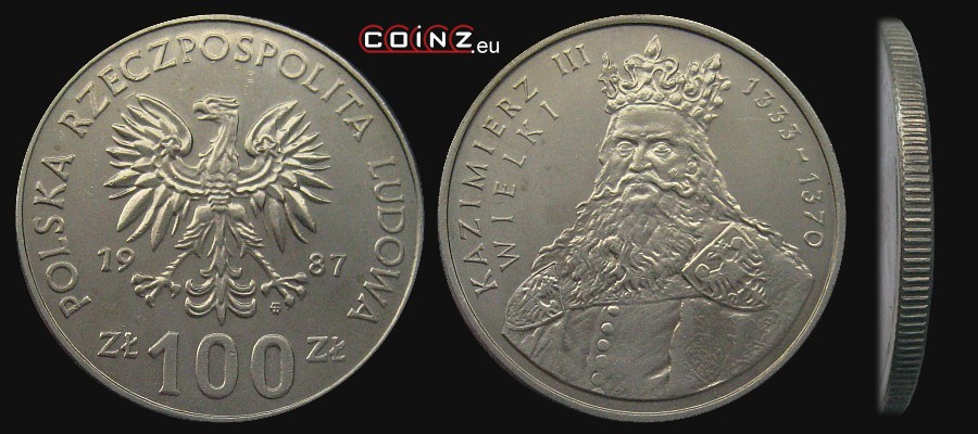 100 złotych 1987 Casimir the Great - Polish coins (PRL)