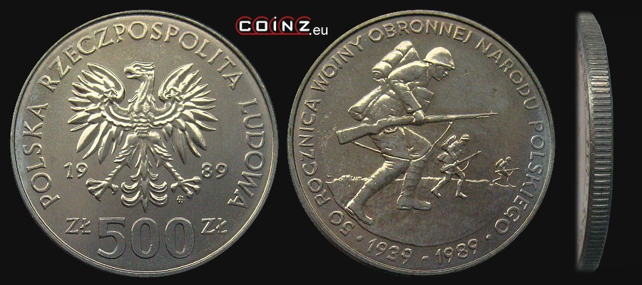 500 złotych 1989 - 50th Anniversary of Defensive War - Polish coins (PRL)
