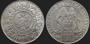 Polish coins - 100 zlotych 1966 Millennium of Polish Country