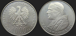 Polish coins - 1000 zlotych 1982-1983 John Paul II