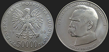Polish coins - 50000 zlotych 1988 Jozef Pilsudski