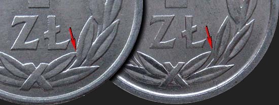 Variety of coin with a face value: of 1 złoty from 1990