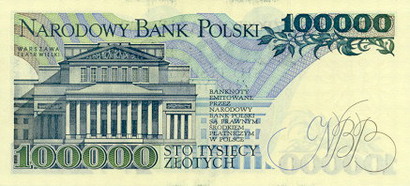 Banknote with face value: 100 000 złotych PRL
