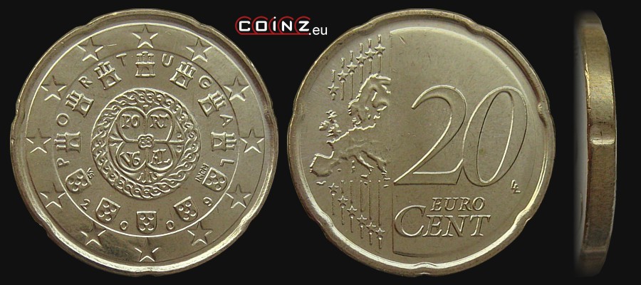 20 euro centów od 2008 - monety Portugalii