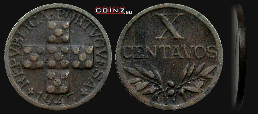 10 centavos 1942-1969 - monety Portugalii