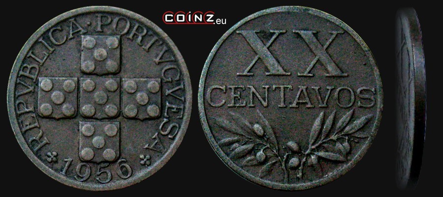 20 centavos 1942-1969 - monety Portugalii