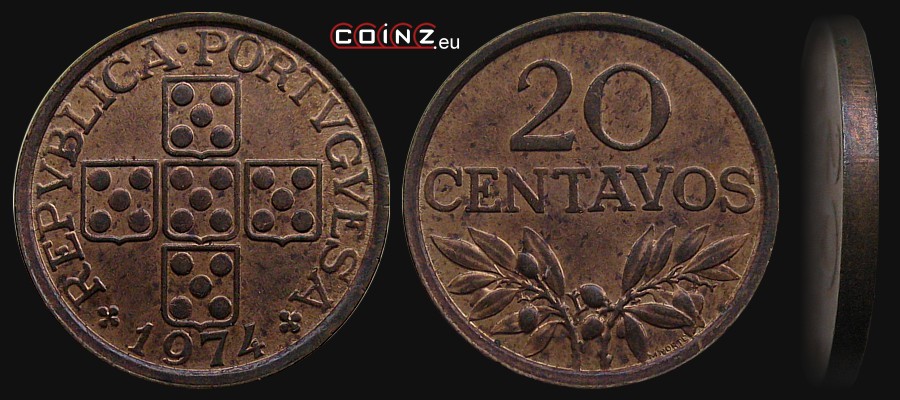 20 centavos 1969-1974 - Coins of Portugal