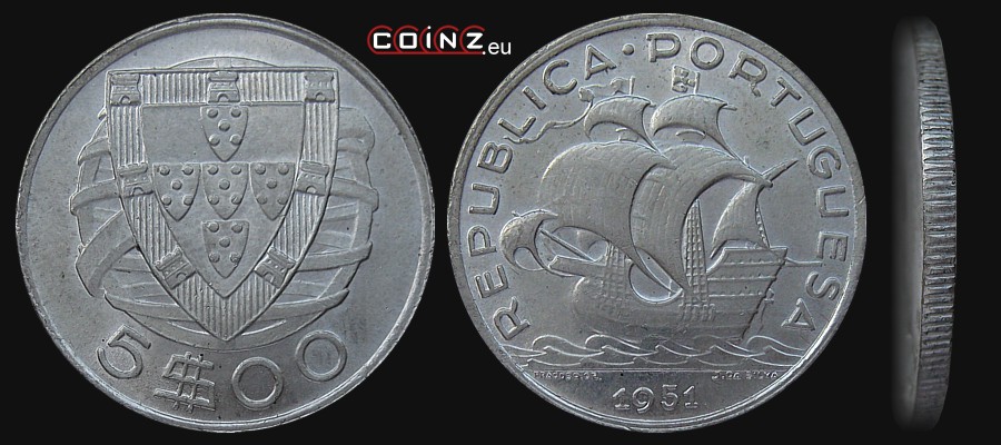 5 escudo 1932-1951 - monety Portugalii