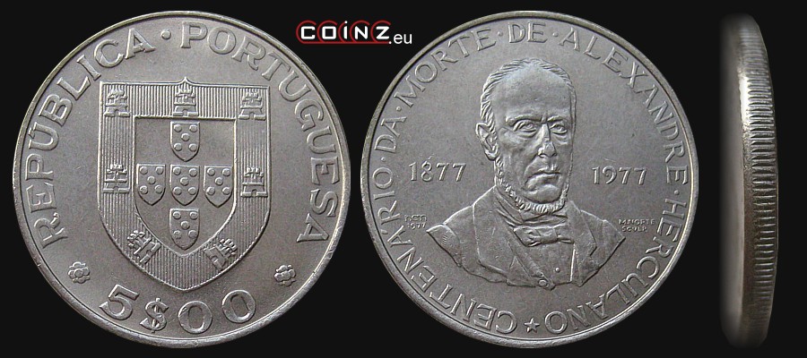 5 escudo 1978 [1977] Alexandre Herculano - monety Portugalii