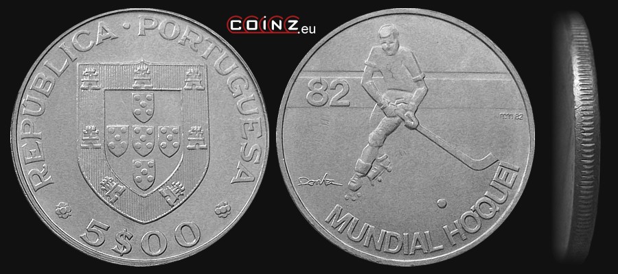 5 escudo 1982 Mistrzostwa w Hokeju na Wrotkach - monety Portugalii
