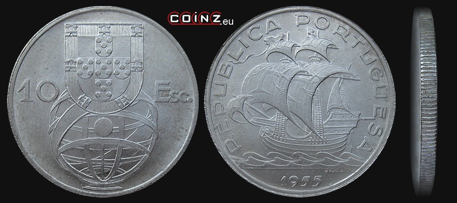 10 escudo 1954-1955 - monety Portugalii