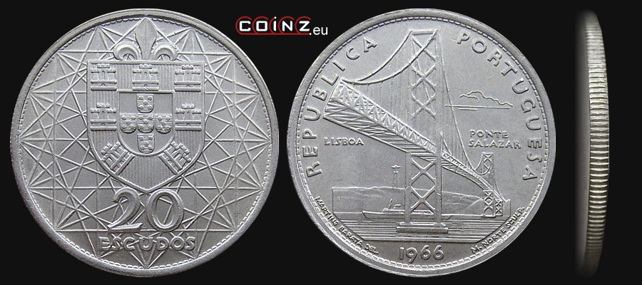 20 escudos 1966 Bridge of Salazar - Coins of Portugal