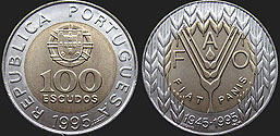 Portuguese coins - 100 escudos 1995 50 Years of FAO