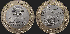 Portuguese coins - 200 escudos 1995 50 Years of The UN