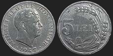 Monety Rumunii - 5 lei 1947